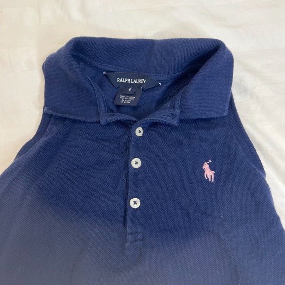 Girls Toddler Ralph Lauren Sleeveless Eyelet Navy Blue Dress Size 6 - Picture 4 of 5